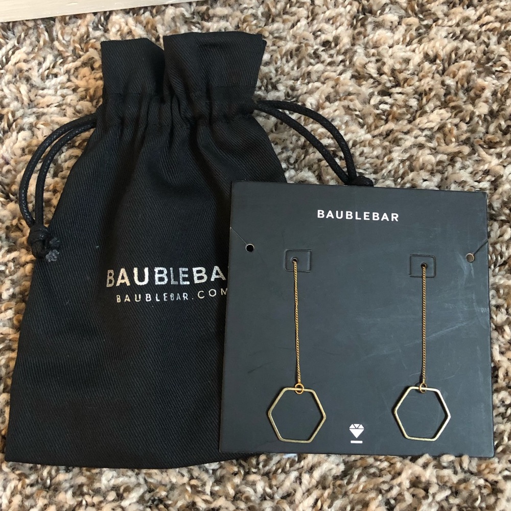 RARE BaubleBar Gold Hexagon Threader Drop Earrings